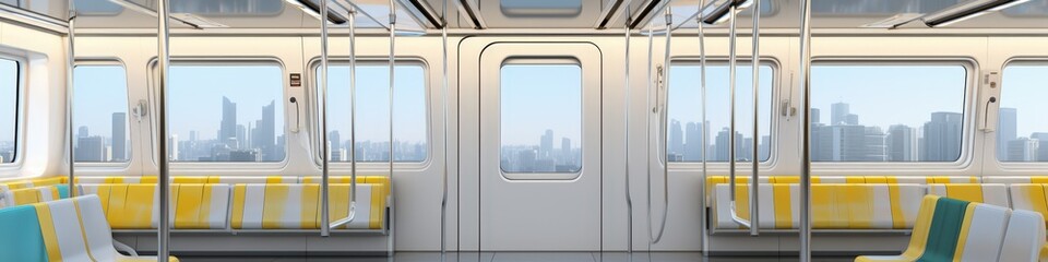 Empty Subway Car with City View
