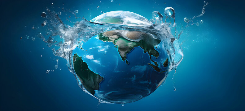 planet earth in the form of a globe in transparent water