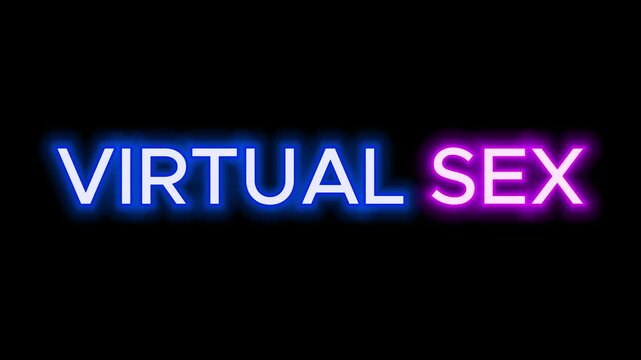 Neon Lighting Glowing Speech Bubble on Black Brick Wall VIRTUAL SEX