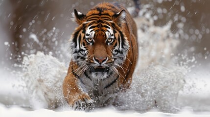 Obraz premium Bengal Tiger Running Through Snow