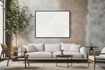 Frame mockup, ISO A paper size. Home Office wall poster mockup. Interior mockup with office background. Modern interior design.
