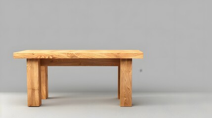 Minimalist oak desk isolated on a gray background, 3D rendering, highlighting the clean lines and natural wood texture, for contemporary office settings.