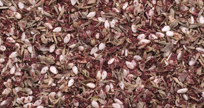 rotating top view of Za'atar spices footage 
