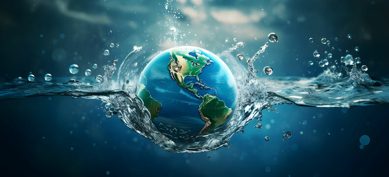 planet earth in the form of a globe in transparent water