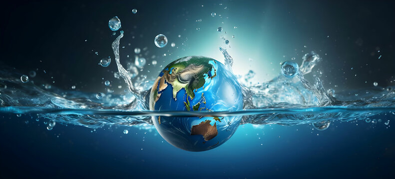 planet earth in the form of a globe in transparent water