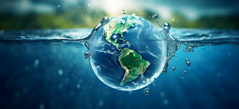 planet earth in the form of a globe in transparent water