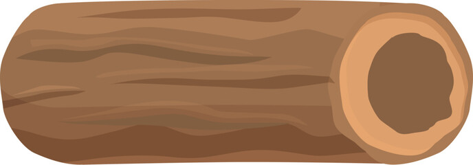 Brown wooden log showing growth rings, isolated on white background