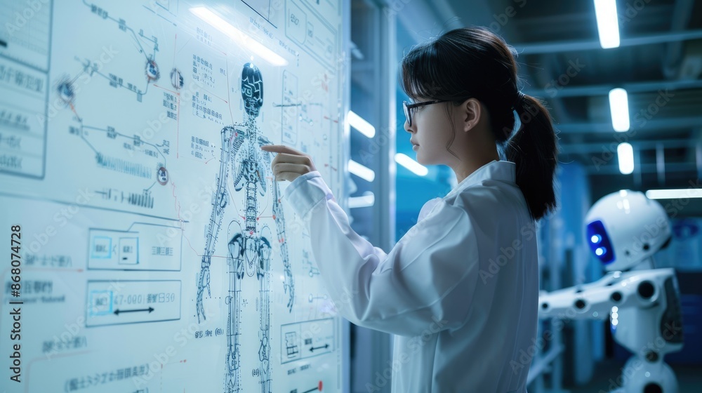 Poster a scientist is utilizing a stateoftheart laboratory to examine data on a touchresponsive digital scr