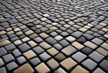 detailed stone pavement pattern close textured gray cobblestone ground urban paving design background, closeup, intricate, stonework, rough, rugged, weathered, material