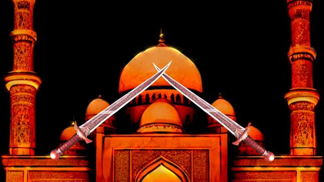 Islamic Background with Mosque and two swords
