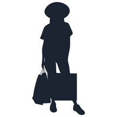 Women's Shopping Silhouette on White Background. Flat Vector Illustration.