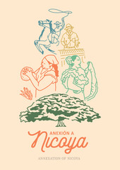 VECTORS. Editable banner for the Annexation of the Nicoya Party, Guanacaste (Costa Rica). Contributions, symbols, traditions, music, playing marimba, dancing, Guanacaste tree, food