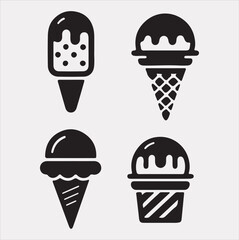A Set of 4pcs Ice Cream Icons Silhouette vector Illustration with white Background 