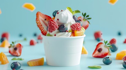 ice cream cup with fruits mockup