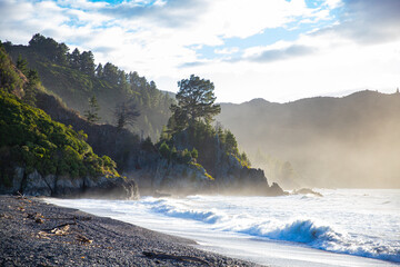 panorama of rarangi beach, new zealand south island, marlborough region