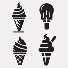 A Set of 4pcs Ice Cream Icons Silhouette vector Illustration with white Background 