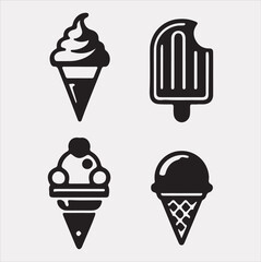 A Set of 4pcs Ice Cream Icons Silhouette vector Illustration with white Background 