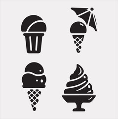 A Set of 4pcs Ice Cream Icons Silhouette vector Illustration with white Background 