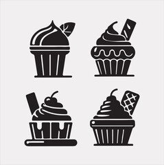 A Set of 4pcs Ice Cream Icons Silhouette vector Illustration with white Background 