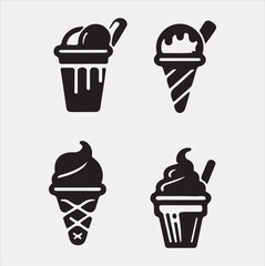 A Set of 4pcs Ice Cream Icons Silhouette vector Illustration with white Background 