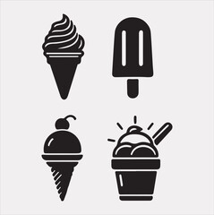 A Set of 4pcs Ice Cream Icons Silhouette vector Illustration with white Background 