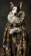 Fototapeta premium A dog dresses up like a Regency-era aristocrat in lavish clothes. Have high confidence Too realistic There are special details.