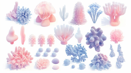 Softly Lit Pastel Marine Shapes: Coral and Anemone Designs