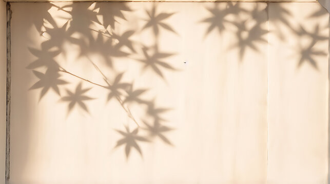  Beautiful texture of beige brown luxury, smooth stucco wall with soft foliage dappled light of tropical tree leaf shadow 