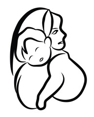 Mother and baby line art. Mom hugs child. Motherhood and newborn concept. Happy mother line vector illustration. Parent loving kid, happy mother day design for card