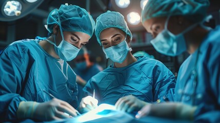 Focused Surgeons in Operating Room. Surgeons focused on a patient during an operation in an advanced operating room, highlighting teamwork and precision in surgery.