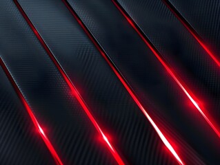 Black carbon fiber background with red luminous lines. 3d rendering