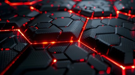Fototapeta premium 3d rendering of abstract background with hexagons in red neon light