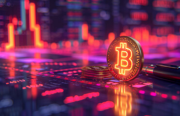 golden bitcoin logo surrounded by coins