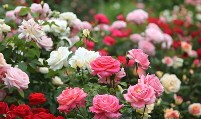 Blooming Roses in a Lush Garden