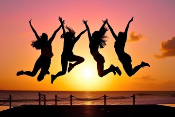 silhouettes of jumping people