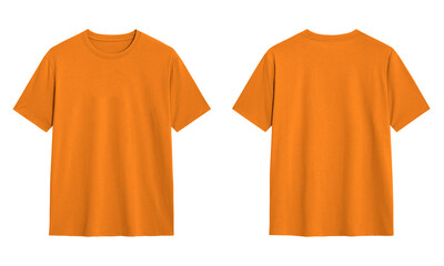 Mock up Orange t shirt front and back view, Ready for your mock up design transparent template