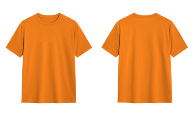 Mock up Orange t shirt front and back view, Ready for your mock up design transparent template