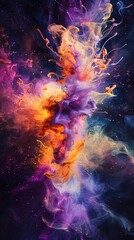A cosmic nebula reimagined as a splash of colorful paint on a canvas