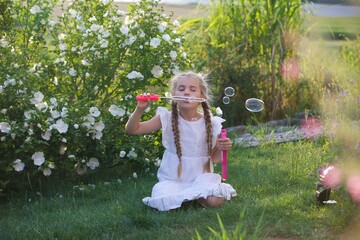 Girl, nine, summer, mirror, flowers, 