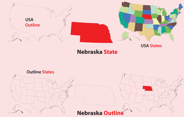 Nebraska map vector of usa, Nebraska line map, Nebraska with city map, Nebraska outline map