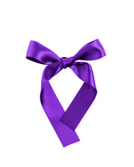 Satin ribbon bow violet color isolated on white background