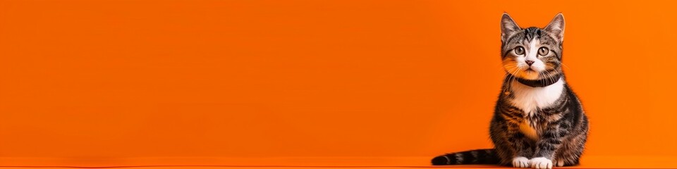 Fototapeta premium Vibrant Tabby Cat Resting on an Orange Background, Generated by AI