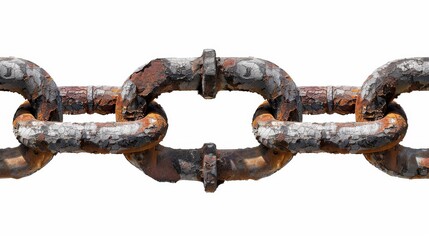 Fototapeta premium Rusty metal chain on white background, isolated view. Industrial decay and strength concept