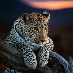 Obraz premium leopard at dusk, the dead tree 