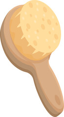 Simple wooden bath brush with a beige handle and a round head is lying on a white background