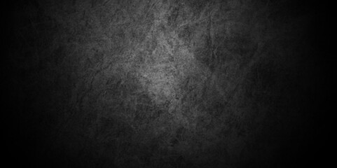 Old wall stone for dark black distressed grunge rough concrete wall background wallpaper. Abstract black stone wall texture grunge rock surface. dark gray background backdrop. wide panoramic banner.