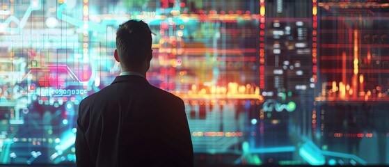 Businessman analyzing oil market trends on holographic display, oil economy, technology and finance
