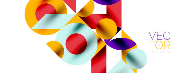 Metal color circles with shadows and other geometric elements composition for wallpaper, banner, background or landing