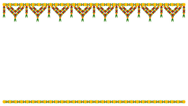 Marigold toran floral vector indian wedding, festive decoration, Diwali decoration Traditional indian garland, Toran border on transparent PNG Background