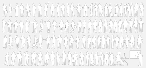 Mega big set of business people silhouette, man and woman team, isolated on white background	